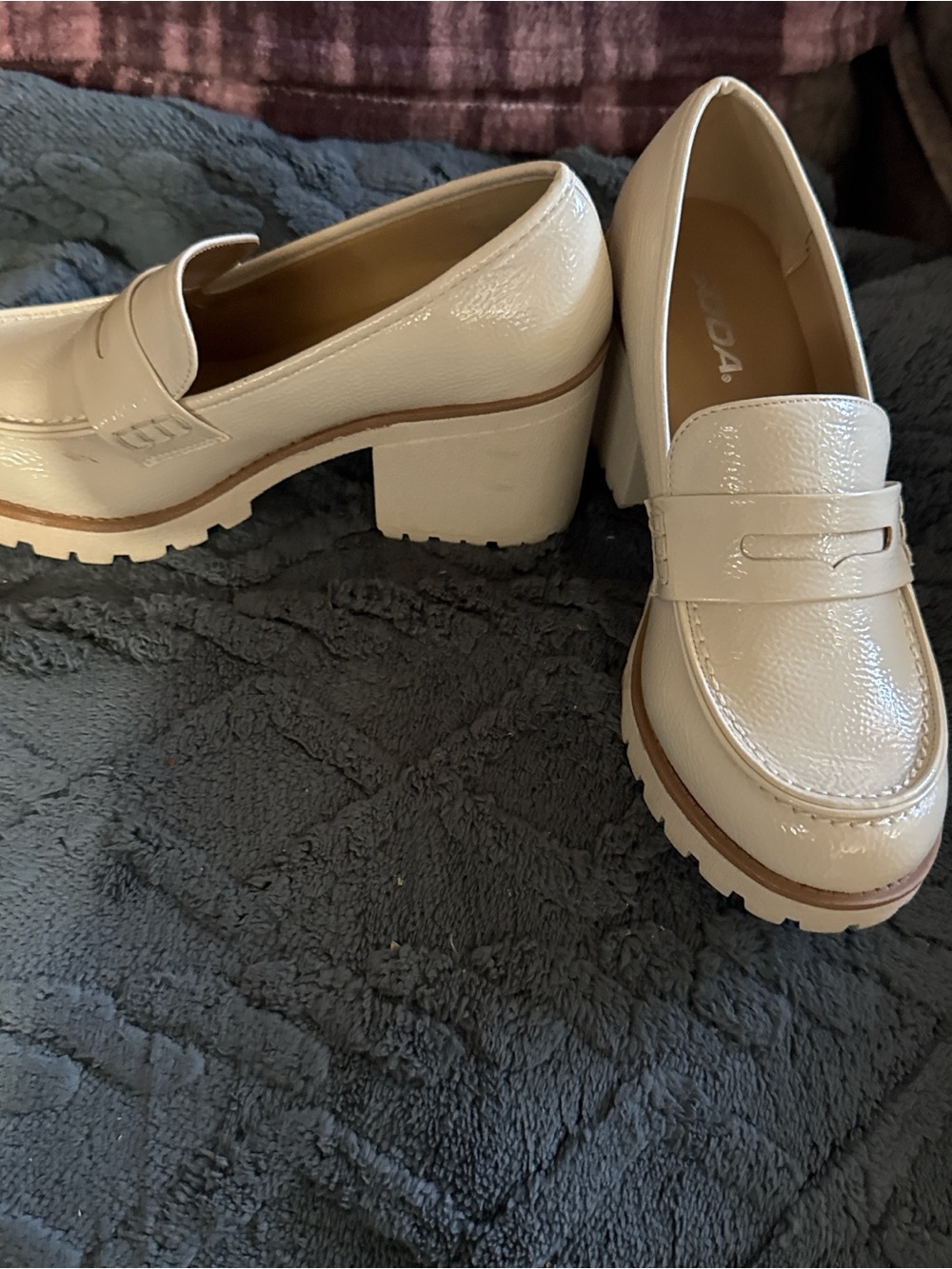 Soda Cream Patent Lug-Sole Block Heel Loafers